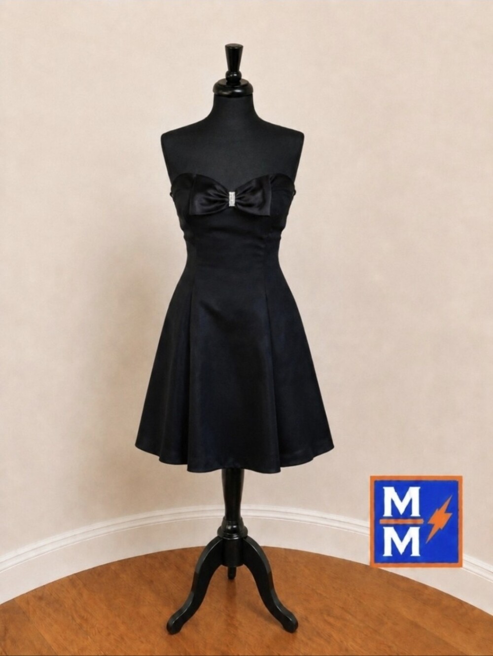 Black Strapless Bow Cocktail Prom Dress Fit & Flare Party Formal Sz 7/8